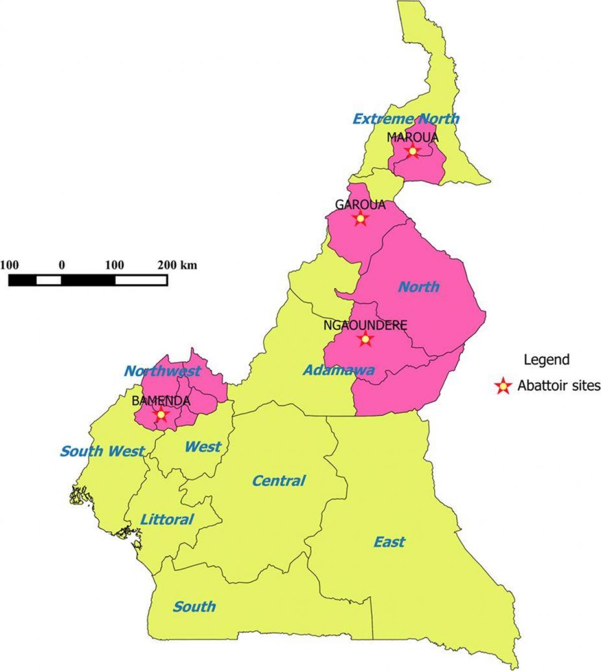 Kamerun visar regioner karta