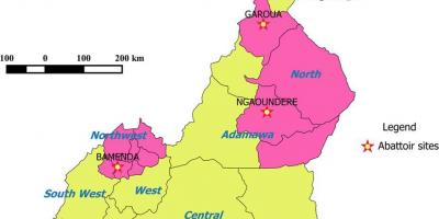 Kamerun visar regioner karta