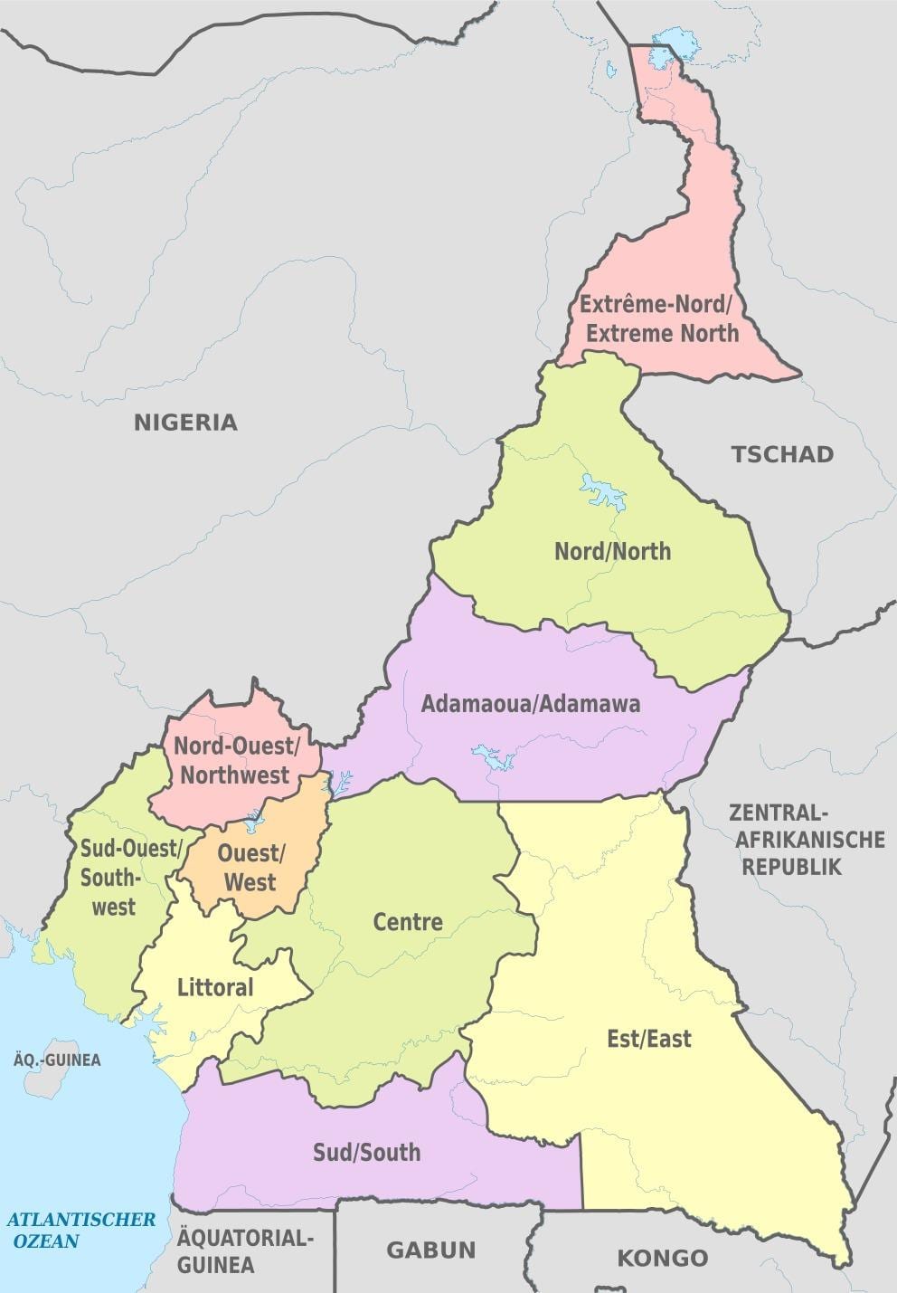 Karta över administrativa Kamerun
