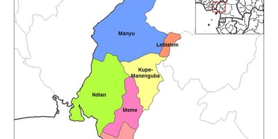 Karta över södra och västra regionen cameroo